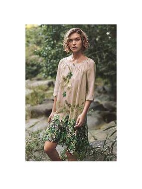 Anthropologie Vanessa Virginia Rainforest Floral Print Maxi Dress 3/4 Sleeve L